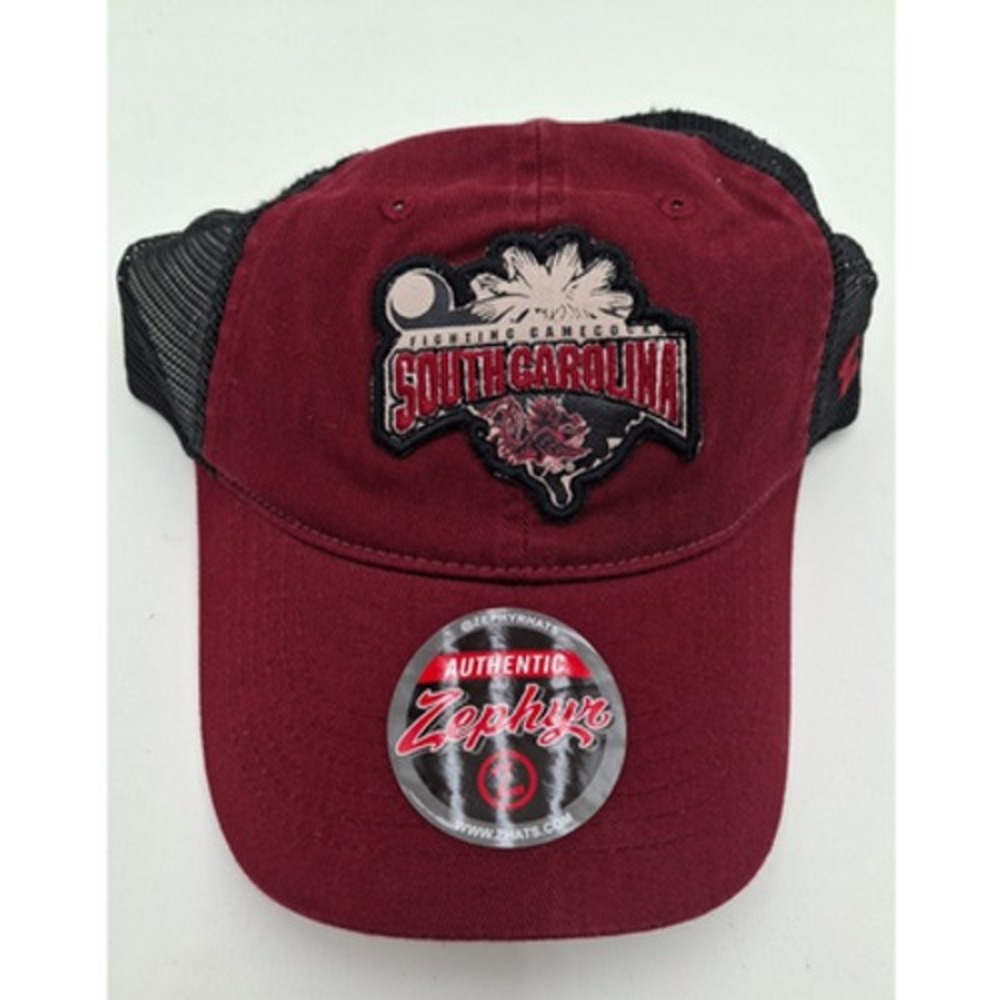 South Carolina Gamecocks Zephyr "Freeway" Red W/ Black Mesh Adj Slouch Hat, New
